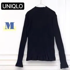UNIQLO ユニクロ リブハイネックT 長袖 M 黒 ロンT 無地