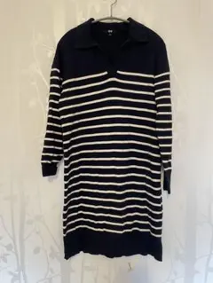 ネイビーとホワイトのストライプ ロングワンピース　UNIQLO M ボーダー