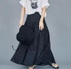 BABYLONE バビロン　ドット　フレア　刺繍　ロング　スカート