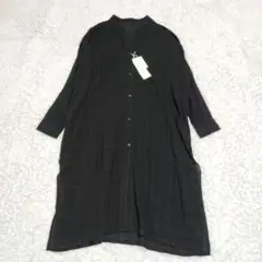 千趣会 ベルメゾン ロング シャツ ワンピース チェック 透け感 黒 LL