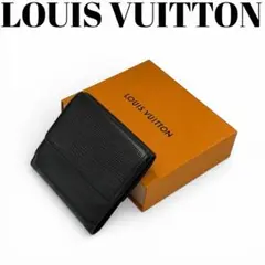 【美品】路易威登 W扣錢包 壓花皮革 黑色 三摺 SP0075