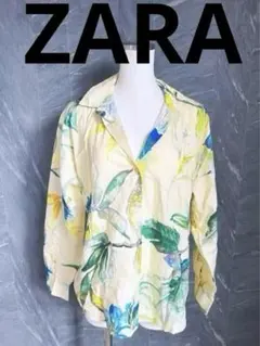 ZARA ボタニカル柄シャツ コットンブラウス プリントシャツ