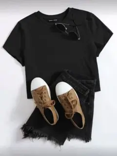 SHEIN シーイン クロップドTシャツ M ブラック 完売品