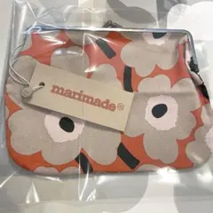 新品　マリメッコ　表ウニッコ　裏ムイヤ　がま口ポーチ　オレンジ　グレー