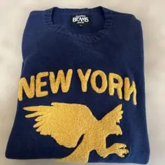 BEAMS NEW YORK ロゴ ニット セーター ネイビー Sのサムネイル