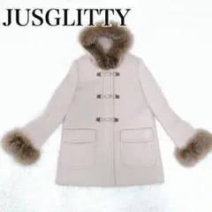 JUSGLITTY ロングコート ファー付き カシミヤ混 金具 ファー取り外し可