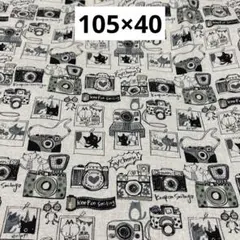 240 キャット＆カメラ柄　モノクロ　綿麻生地　105×40