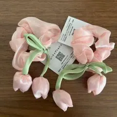 ピンク チューリップモチーフ ヘアゴム 2個セット