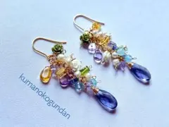 アイオライトカラークォーツ 半貴石 ロングピアス/イヤリング