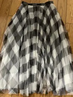 チェック柄チュールスカート