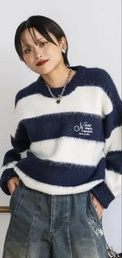 kaoyorinakami ロゴボーダーニット