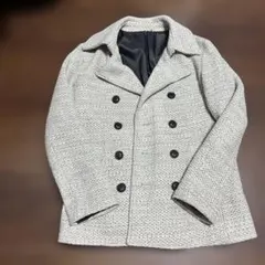 グレー ダブルブレスト ピーコート ウール混紡