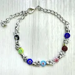 ⑤カラフル花モチーフ ビーズ ブレスレット