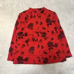 花柄ハイネックシャツ 赤