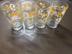 アデリア 花柄グラス 4個セット 昭和レトロ オレンジ ヴィンテージ