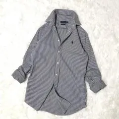 【ポロラルフローレン】ストライプシャツ M相当 ホースロゴ刺繍 黒