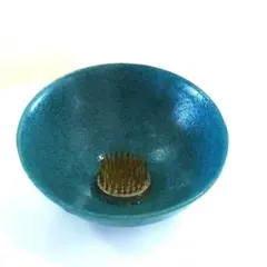深緑色 花器 剣山付き
