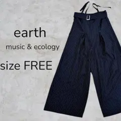 earth music&ecology パンツ ワイド ストライプ 紺 FREE