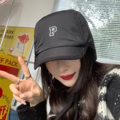 ブラック P フライト キャップ 帽子 ニット 古着 帽 防寒 ボア パイロット