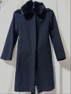 ファー付きブラックロングコート ラビットファー