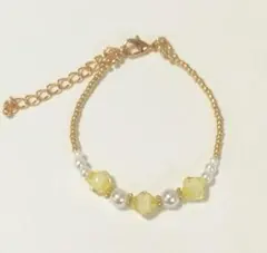 【ハンドメイド】イエロービーズとパールのブレスレット 春ファッション