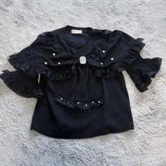 MARS パールリボン付き半袖トップス ブラック