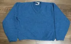vintage モヘア ニット Vネック 青 毛足長