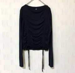 GU ジーユー　ルーシングTシャツ　長袖　ギャザー　XL 黒　カジュアル