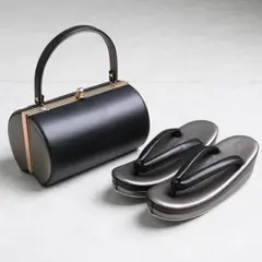 【新品】草履バッグセット　レザー調(黒)　草履 24cm 03691