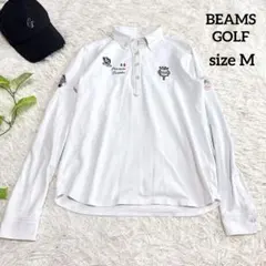 【ビームスゴルフ】美品 ポロシャツ 長袖 ワッペン ホワイト Mサイズ メンズ