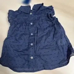 ネイビー ドット柄 半袖ブラウス