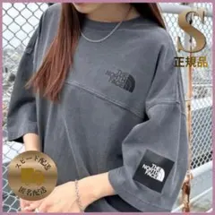 【韓国限定】ノースフェイス ロゴ ステッチ Tシャツ グレー S