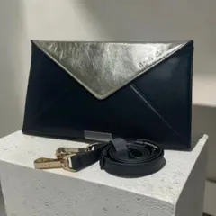アニエスベー レザー 2way ショルダー クラッチ 黒×金 レター型 完売