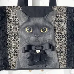 A4サイズ トート バッグ インド刺繍リボン コヤンイサムチョン Big 黒猫