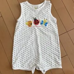 ジムトンプソン 白 黒 ドット柄 ロゴ入 ロースリロンパース 1〜1 1/2Y