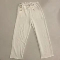 リブ編みホワイトストレートパンツ