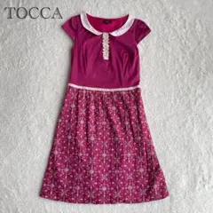 TOCCA トッカ ワンピース ピンク 花柄 フレア 半袖 リボン 丸襟 刺繍