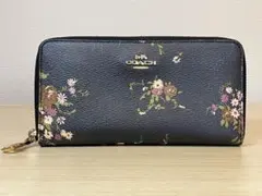 COACH 長財布 花柄 ネイビー 紺色(ブラックに近い)