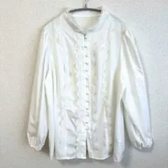 Ketty ケティ ブラウス 白 M フリル ピンタック リボン パフスリーブ 