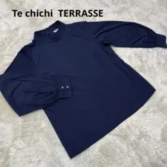 【美品】テチチテラス 長袖 ブラウス シャツ フリル バルーンスリーブ ネイビーのサムネイル