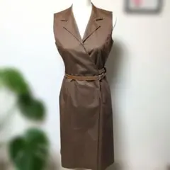 ブラウン ノースリーブラップワンピース