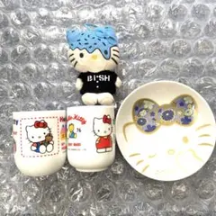 【激レア】ハローキティ レトロ 食器 4点セット（湯呑み・小皿・マスコット）