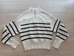 【美品】GU ジーユー　ハーフジップセーター　ボーダー　オフホワイト　M