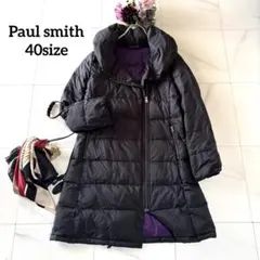 NO.7-176 Paul smithビッグカラーロングダウンコート40 黒×紫のサムネイル