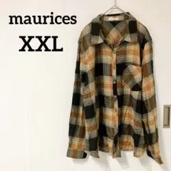美品✨maurices 【XXL】長袖　チェックシャツ　オレンジ　ブラック