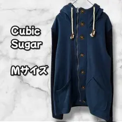 N0383　ジップアップパーカー　フード付き　裏起毛　ネイビー　M