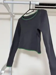ダークグレー リブ編み 長袖 Tシャツ M