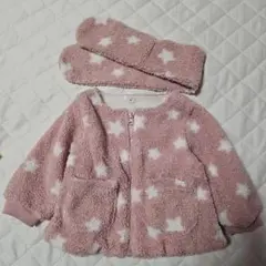 星柄フリース アウター ボアジャケットジャンパー マフラーセット 90 ピンク