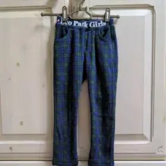 12/25処分　チェック柄長ズボン 100cm ブルー グリーン　厚手　裏起毛