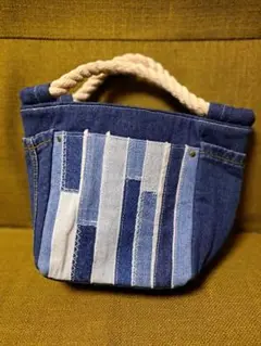 【新品】デニムパッチワーク手提げバッグ